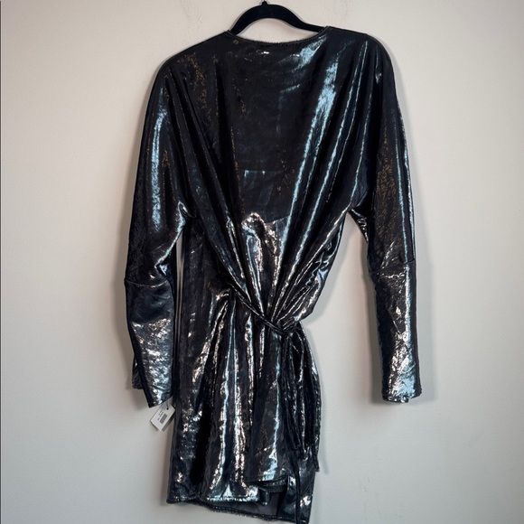 NWT BEARE PARK Velvet Mini Wrap Dress in Silver Tinsel - US 6 - Picture 6 of 8